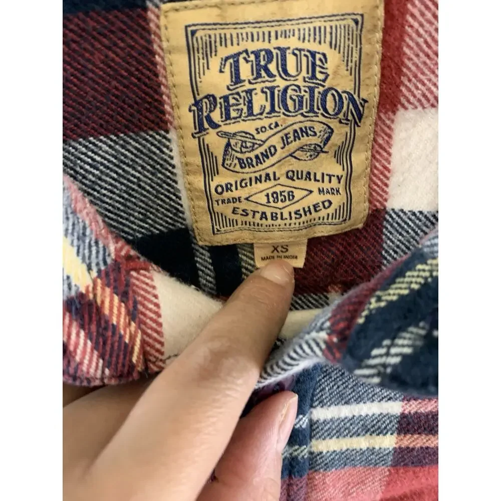 True Religion Men’s Shirt Button Front Flannel Multicolored Plaid Size XS